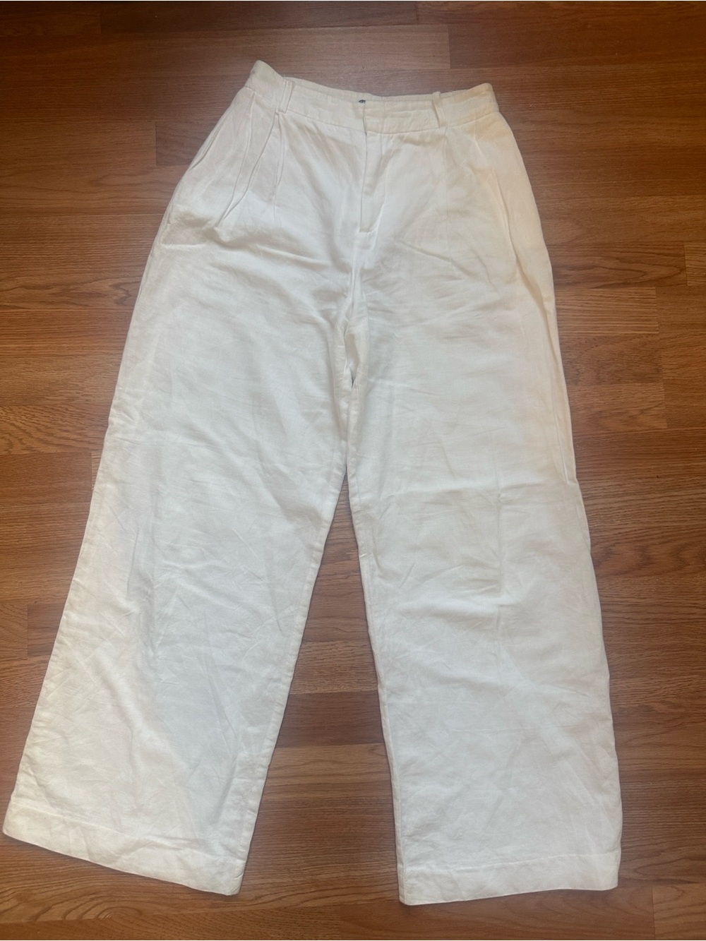 Zara white Wide-Leg Linen Pants
